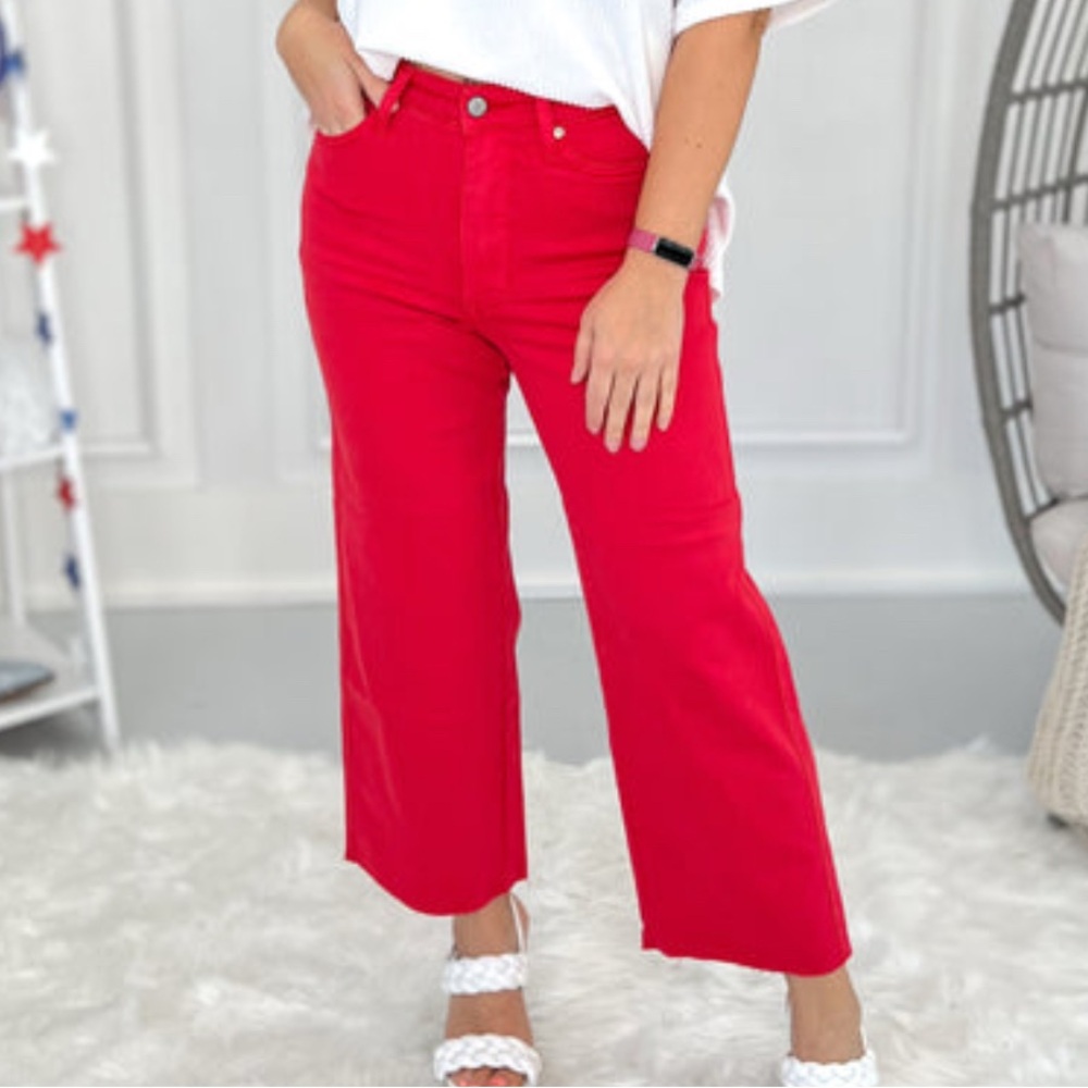 Judy Blue Red Flare Wide Leg Cropped Jeans